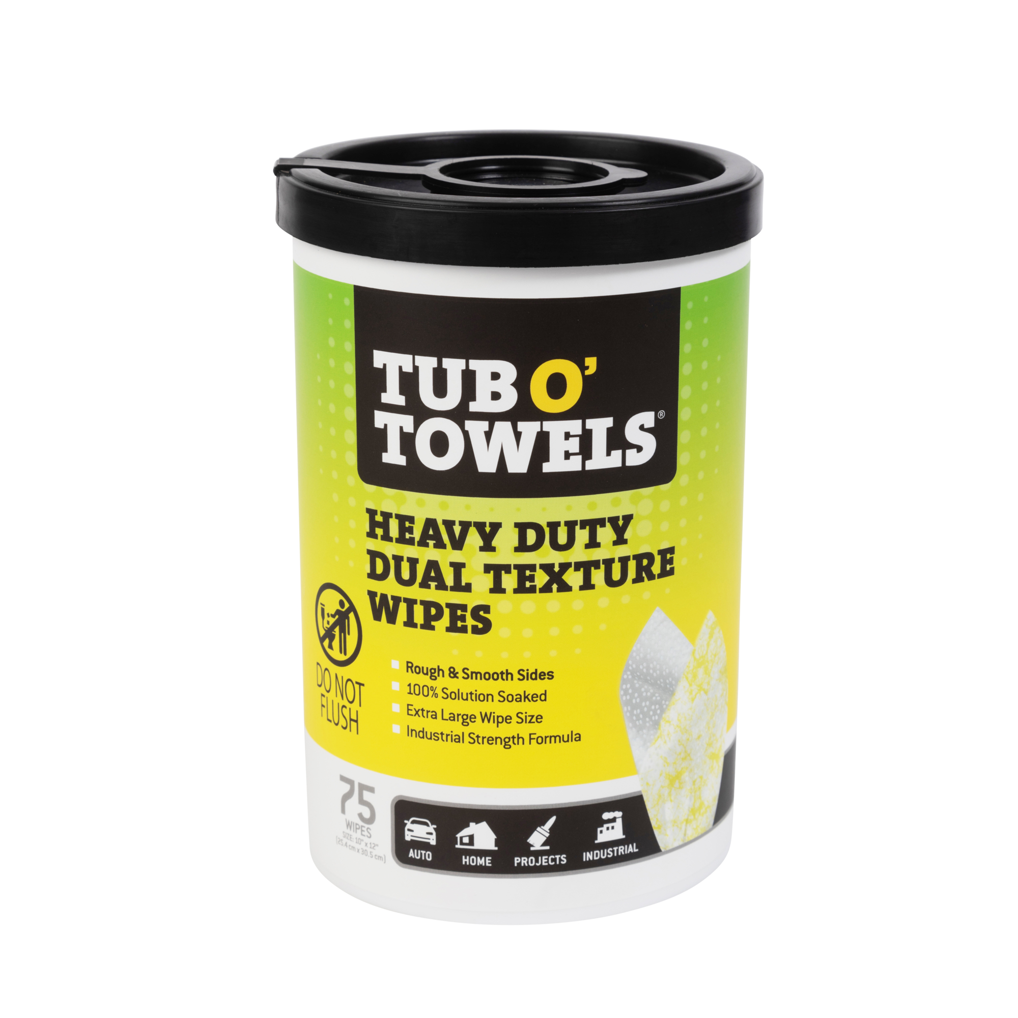 Tub O' Towels, Heavy Duty Dual Texture Wipes, 75Ct, 10in. x 12in., Included (qty.) 75 Material Poly, Length 10 in, Model# TW75-DT